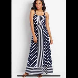Maurices Navy Blue and White Striped Maxi Dress